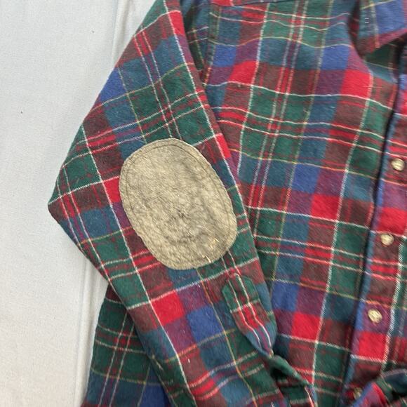 Pendleton Trail Shirt Mens L Plaid Long Sleeve Red Wool Flannel Elbow Patch - Picture 2 of 11
